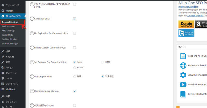 All in One SEO general setting