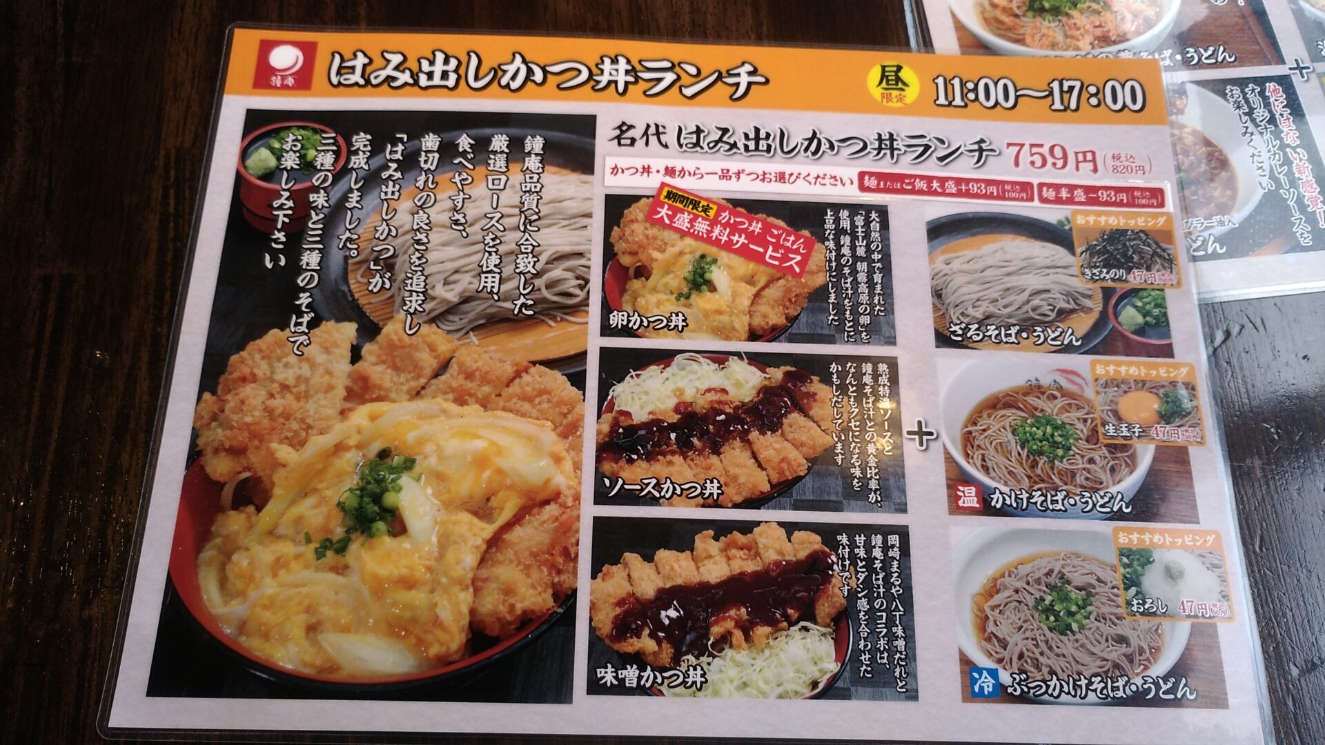 はみ出しかつ丼ランチメニュー